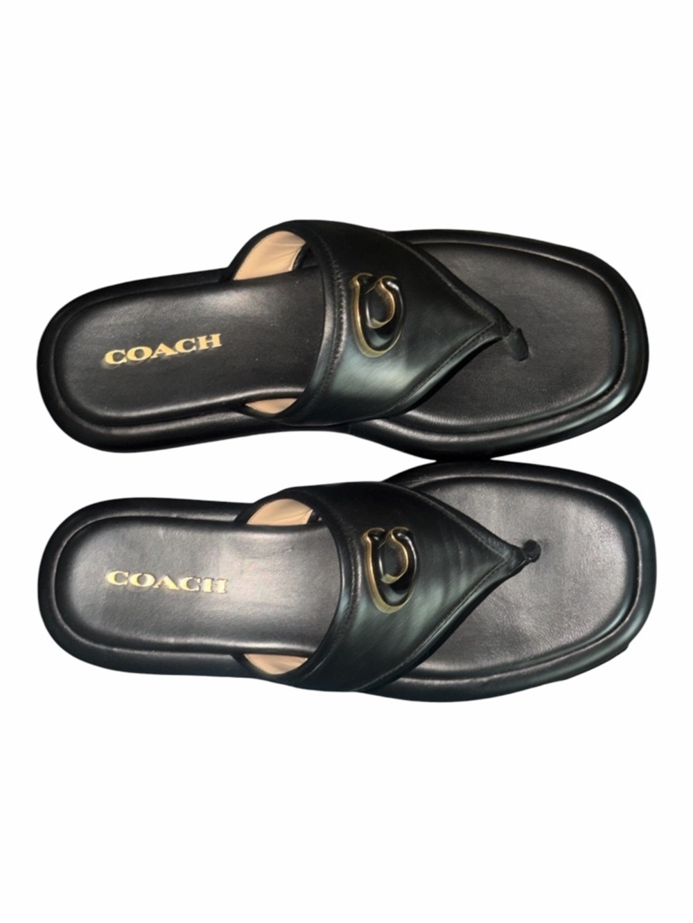 Coach Black Leather Thong Sylvie Sandals with Gold Logo Women’s Size 10 - Picture 6 of 7